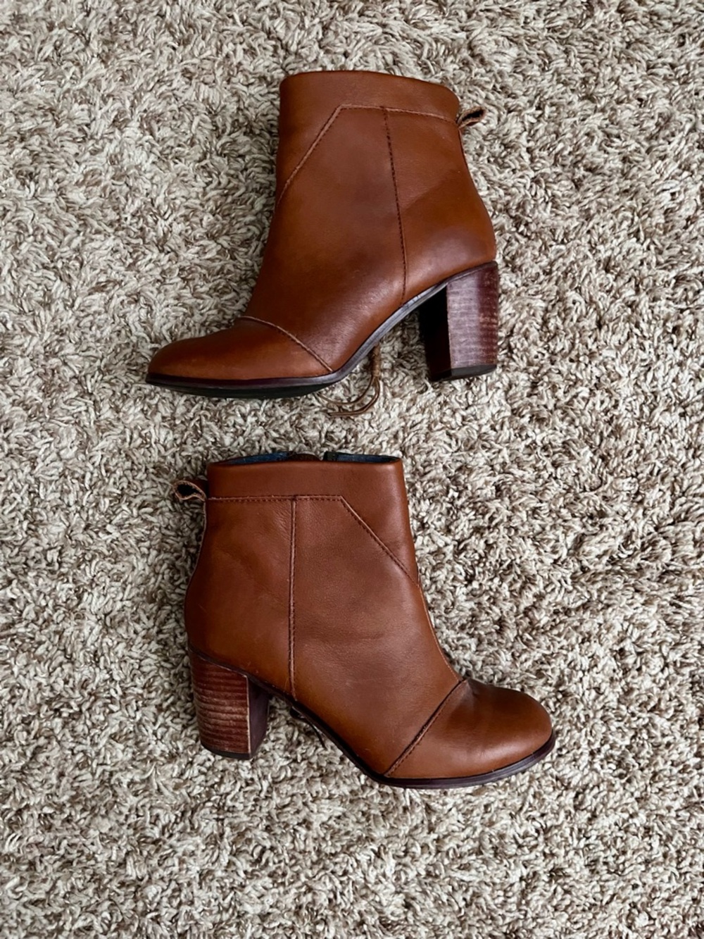Toms Chestnut Brown Leather Ankle Booties with Block Heel